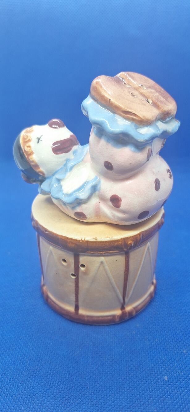 Clown on Drum Salt & Pepper Shakers- Vintage Japan-